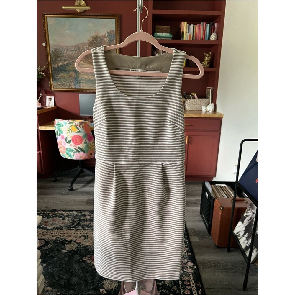 Banana Republic Striped Midi Dress - Taupe & White